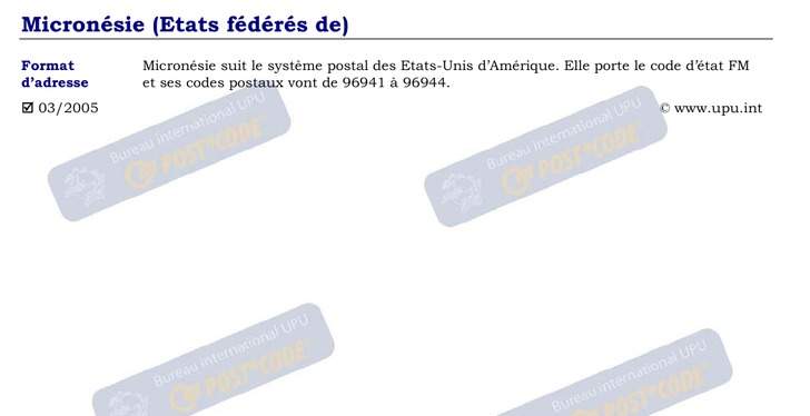 Codes Postaux formatting